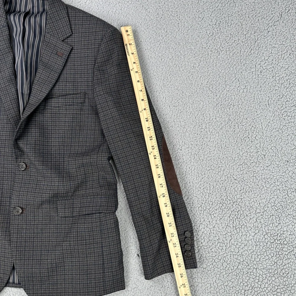 Stafford Sport Coat Men 40R Classic Fit Micro Plaid Elbow Patch 2 Button Blazer
